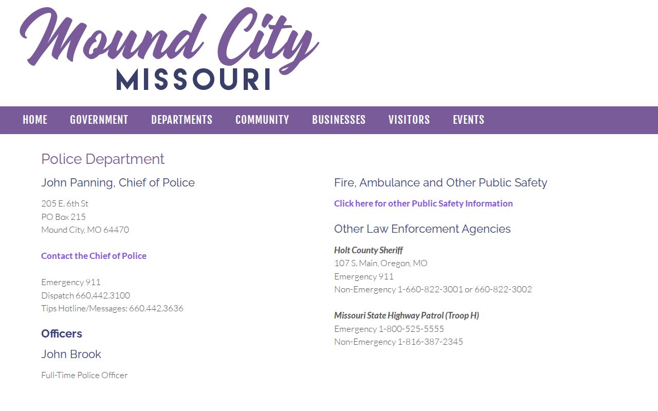 Holt County Mound City Police Department arrest-record contact source